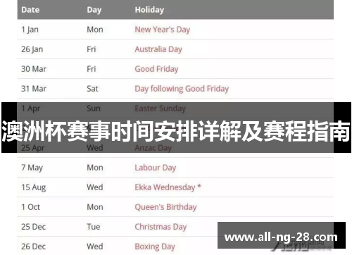 澳洲杯赛事时间安排详解及赛程指南
