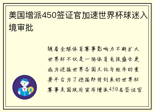 美国增派450签证官加速世界杯球迷入境审批
